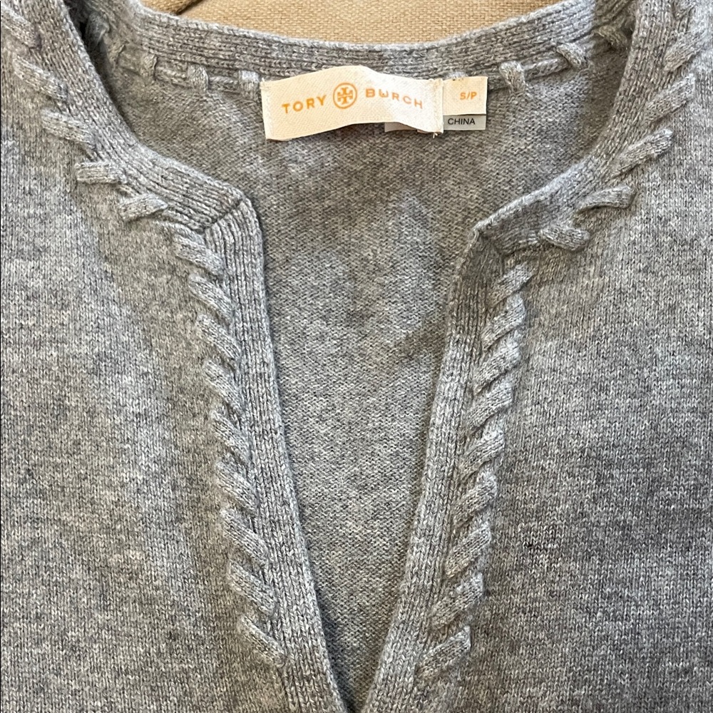 Tory Burch Gray Long Sleeve sweater with Braided Details